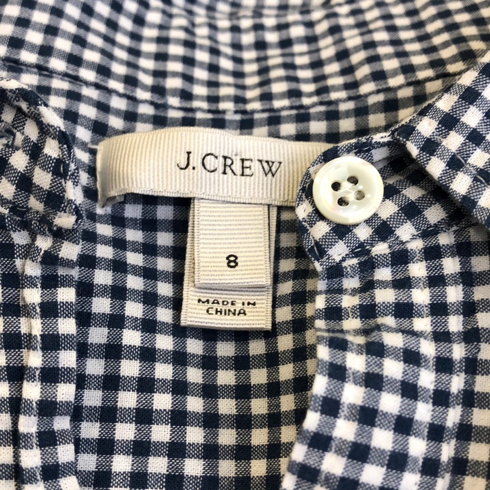 J Crew Gingham I Stripe Button Down Pullover Sz 8 - image 3